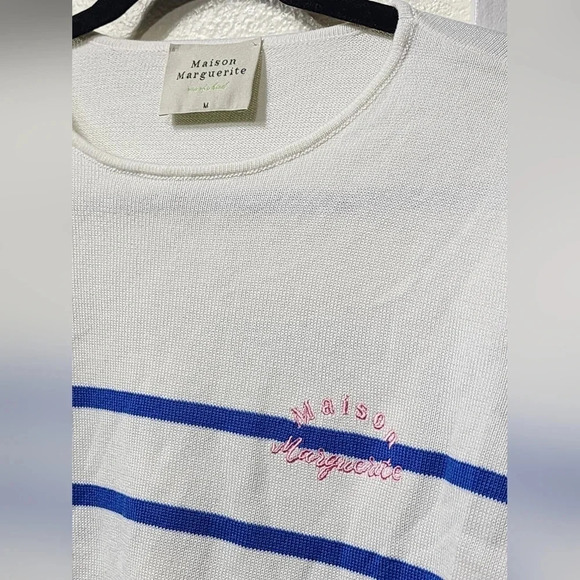 Maison Marguerite Striped Pullover Lightweight Sweater Size Medium Spring - Picture 6 of 8